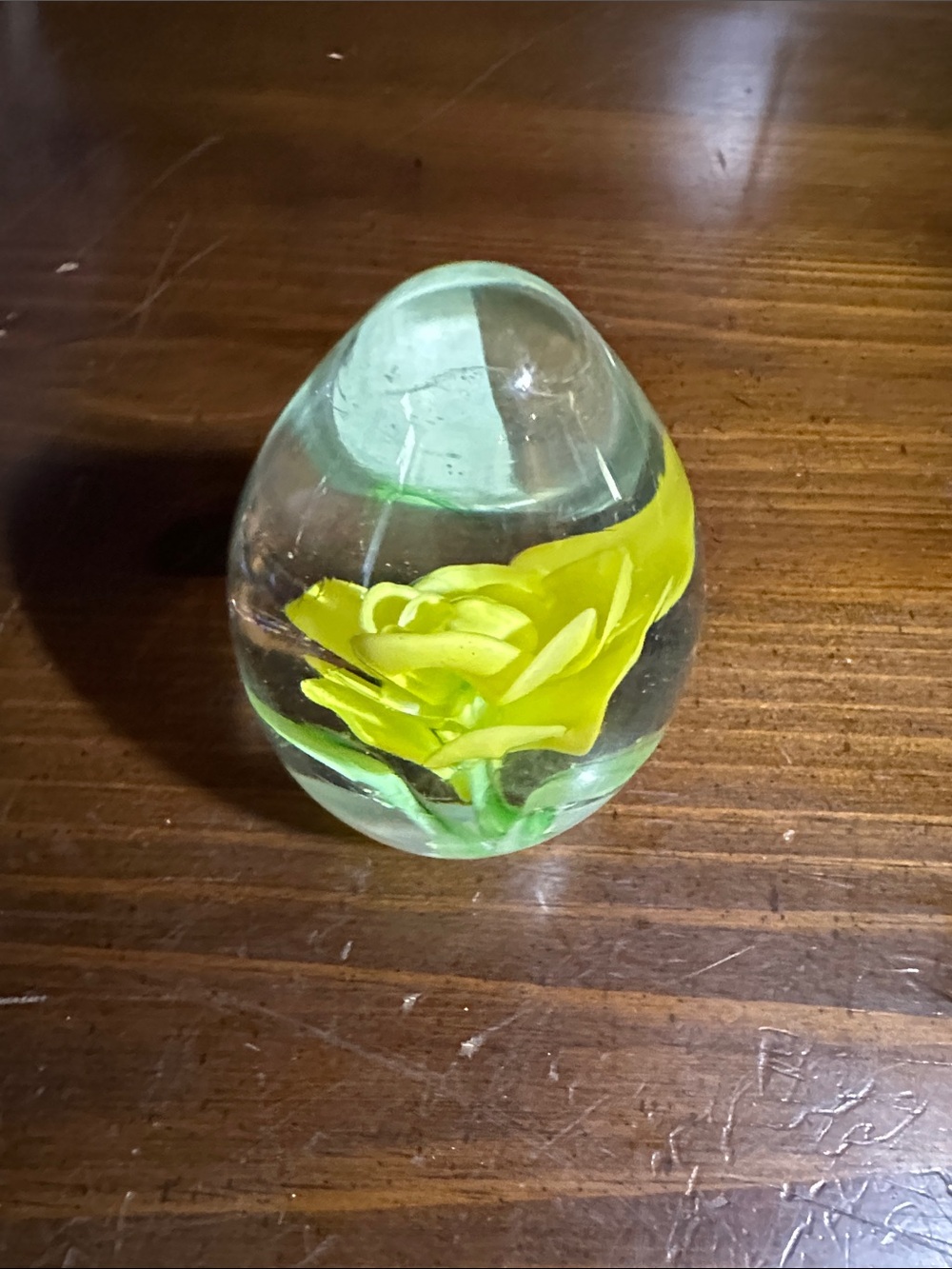 Yellow Glass Floral Paperweight